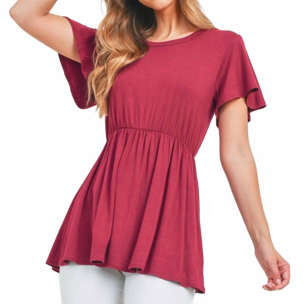 NEW PERFECT PEACH flutter sleeve empire top in maroon